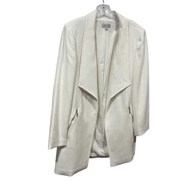 Tahari Arthur S. Levine Jackets & Blazers - Tahari Arthur S. Levine Womens White Open-Front Blazer W/ Zipper Pockets Size 10